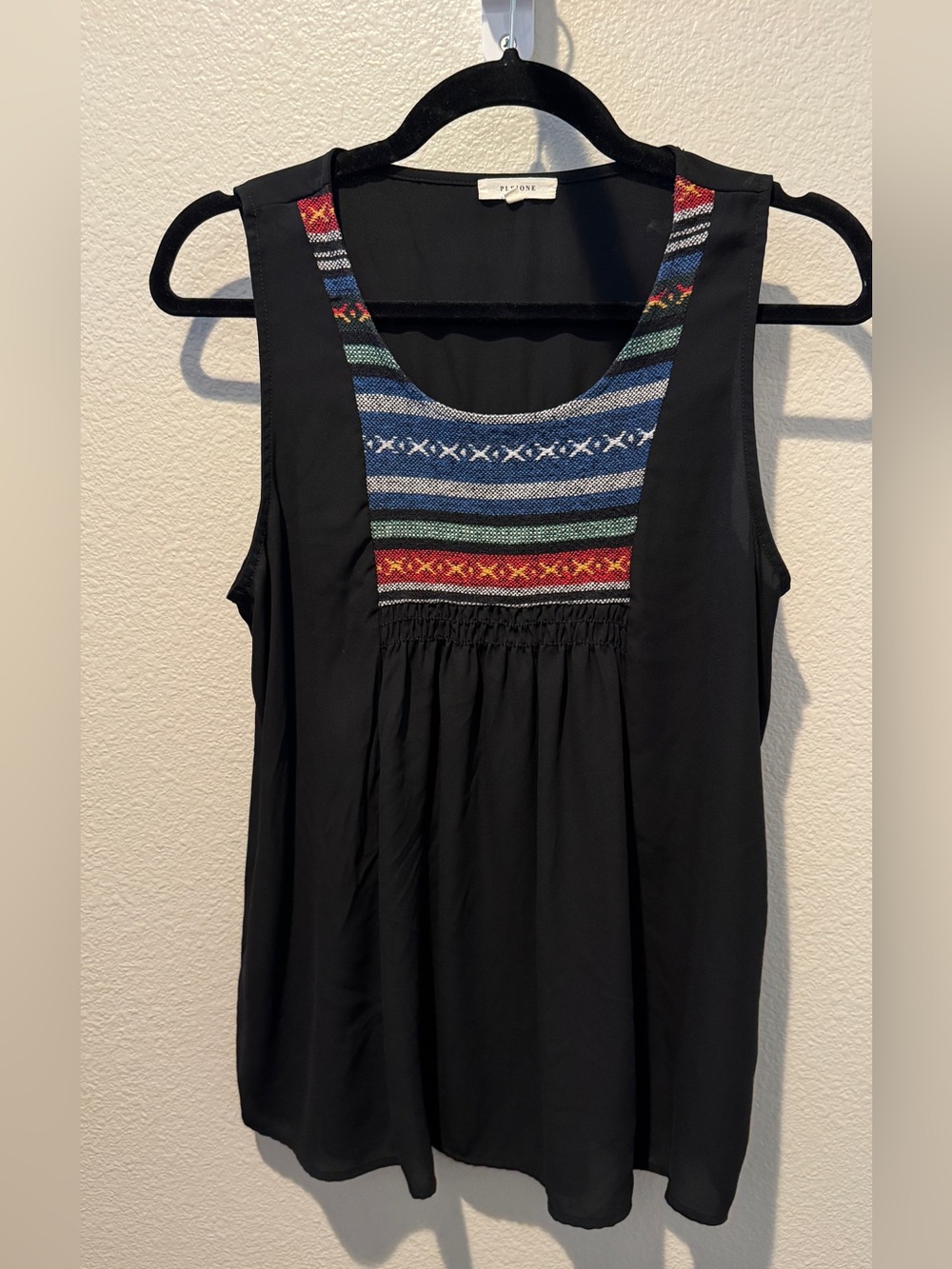 Anthropologie Pleione Black Sleeveless top with Smocked Back Yoke
